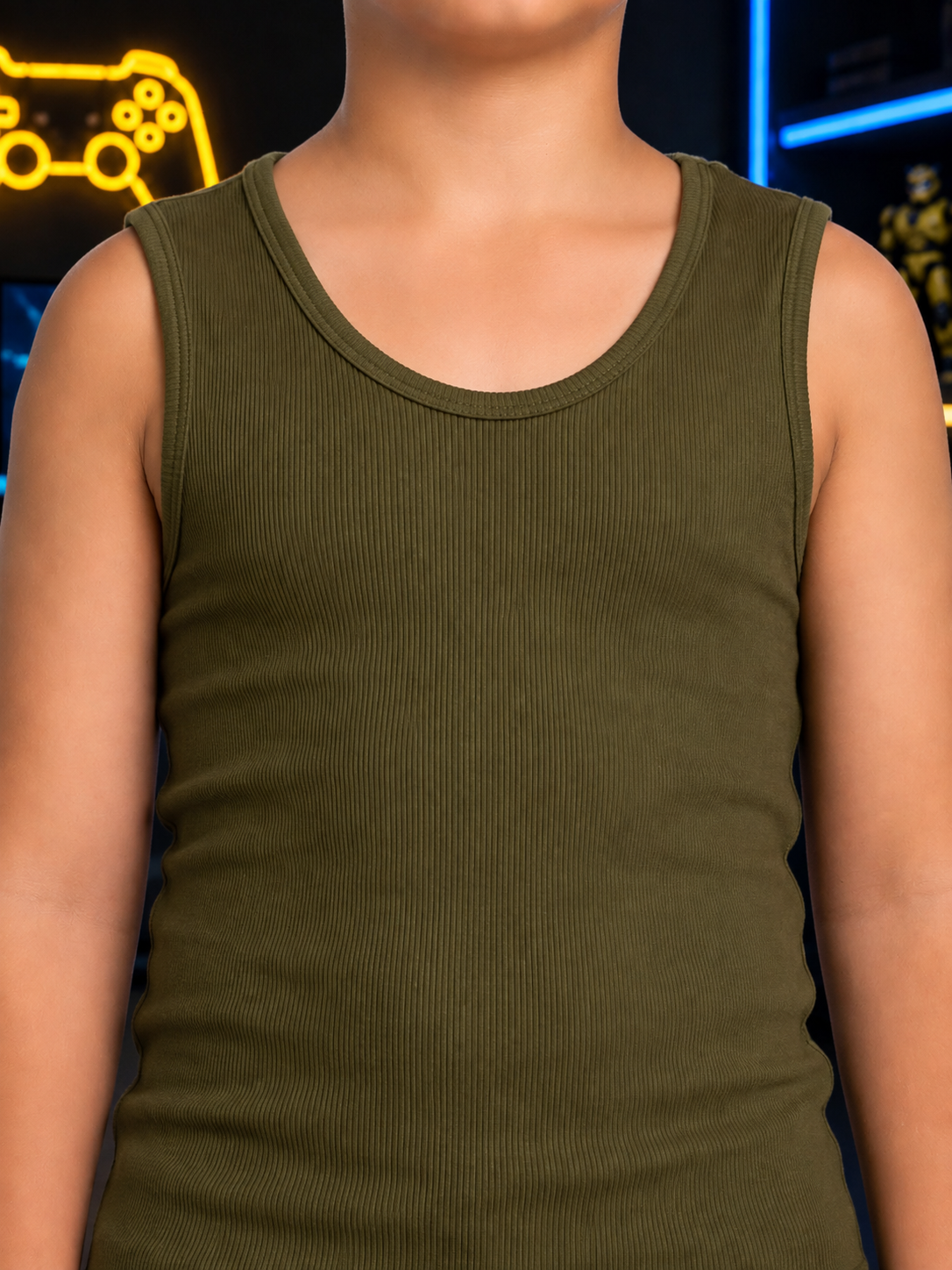 EASY WEAR VEST T-SHIRT FOR BOYS GIRLS OLIVE GREEN