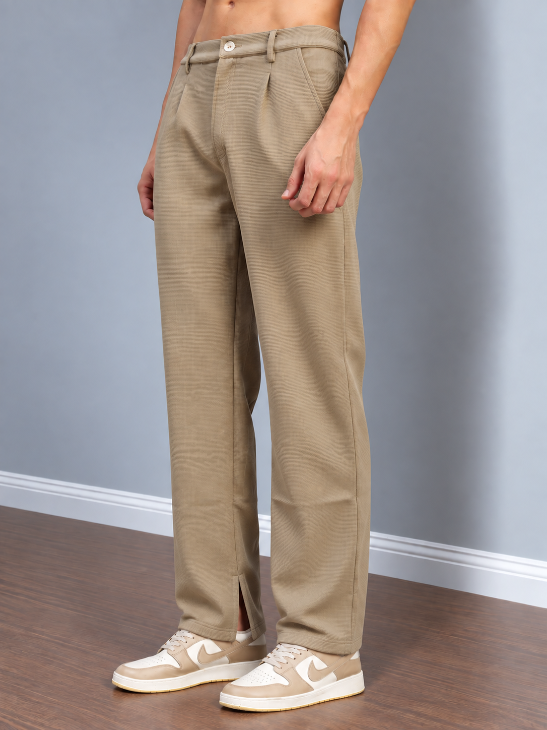 WAFFLE KNIT RELAXED FIT PANTS BEIGE