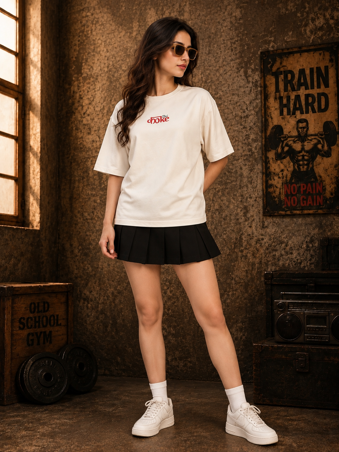 WOMEN CREATIVE SLOGAN DUAL TEXT T-SHIRT CREAM