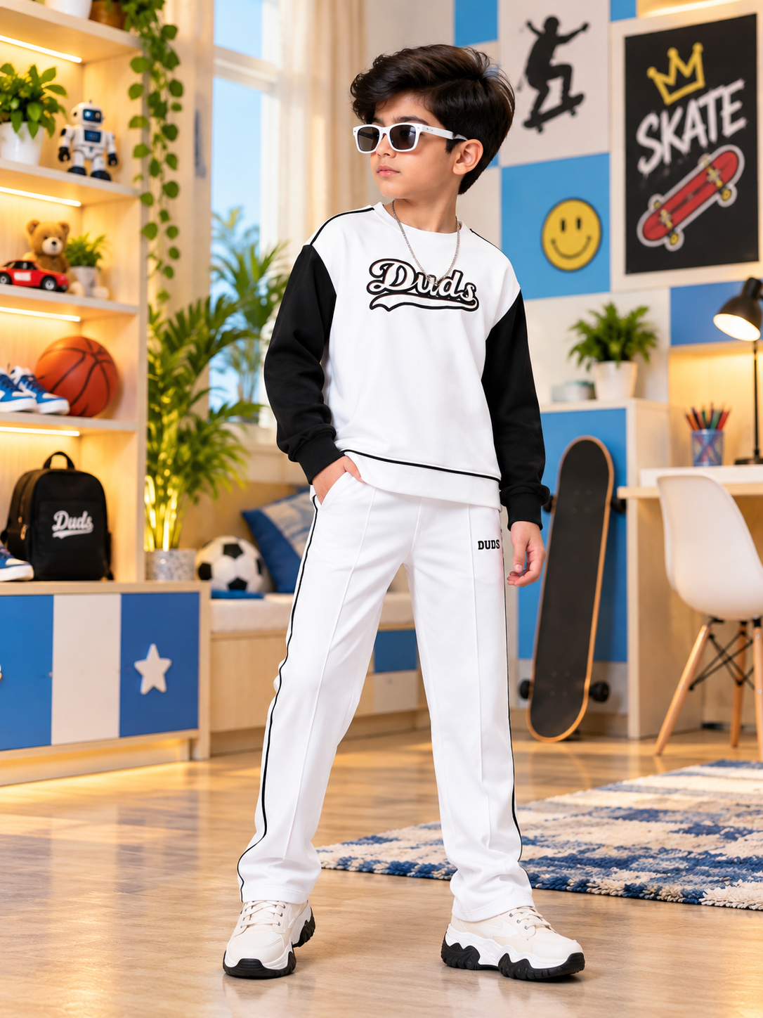 HUNK OVERSIZED CO-ORD SET KIDS WHITE BLACK