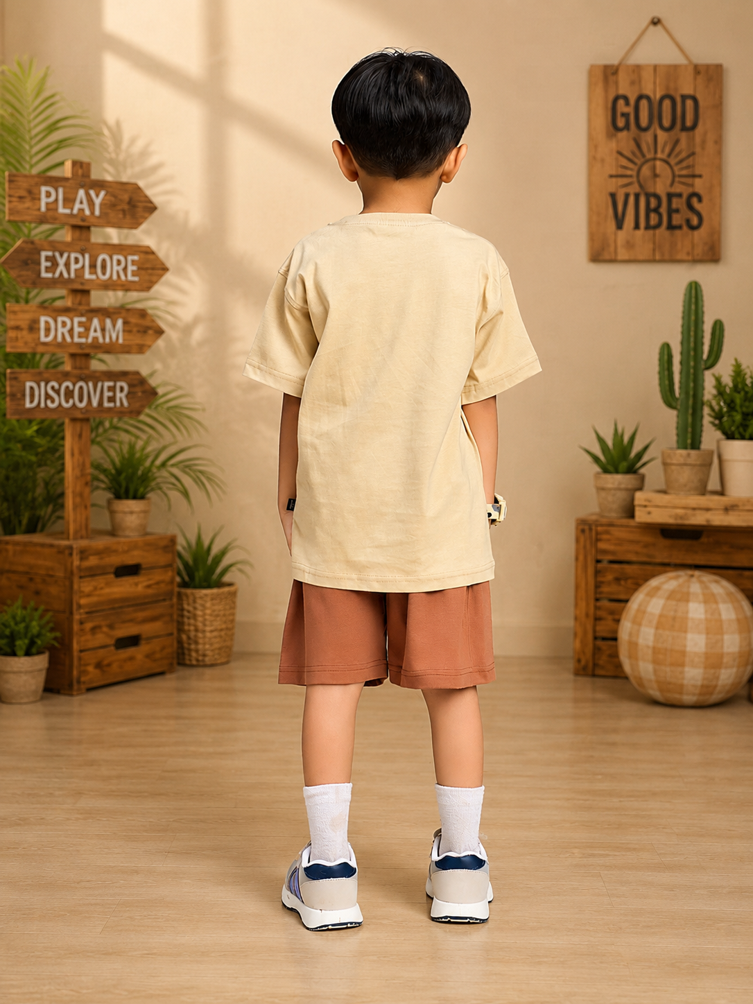 GOOD TIME PRINT CO-ORD FOR BOYS GIRLS BEIGE BROWN