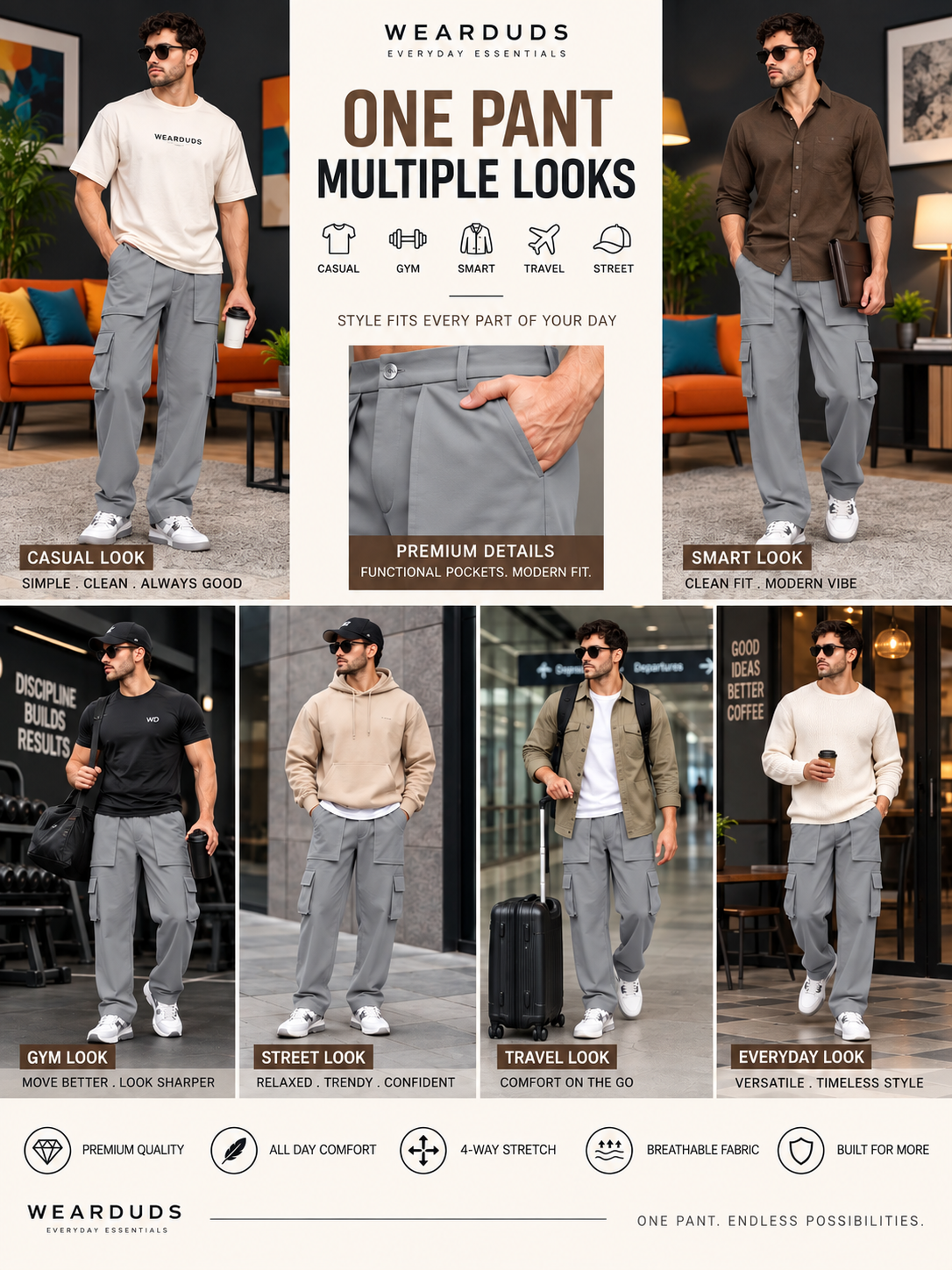 URBAN STREETWEAR OVERSIZED CARGO GREY
