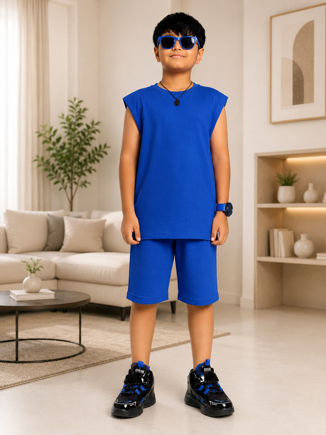 NEON RUSH SLEEVELESS CO-ORD FOR BOYS GIRLS BLUE