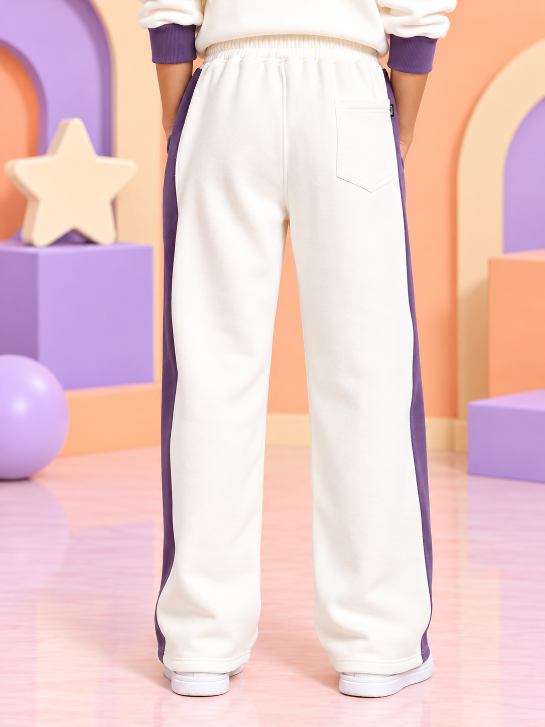 SELF LOVE FLEECE OVERSIZED CO-ORD FOR KIDS WHITE VIOLET