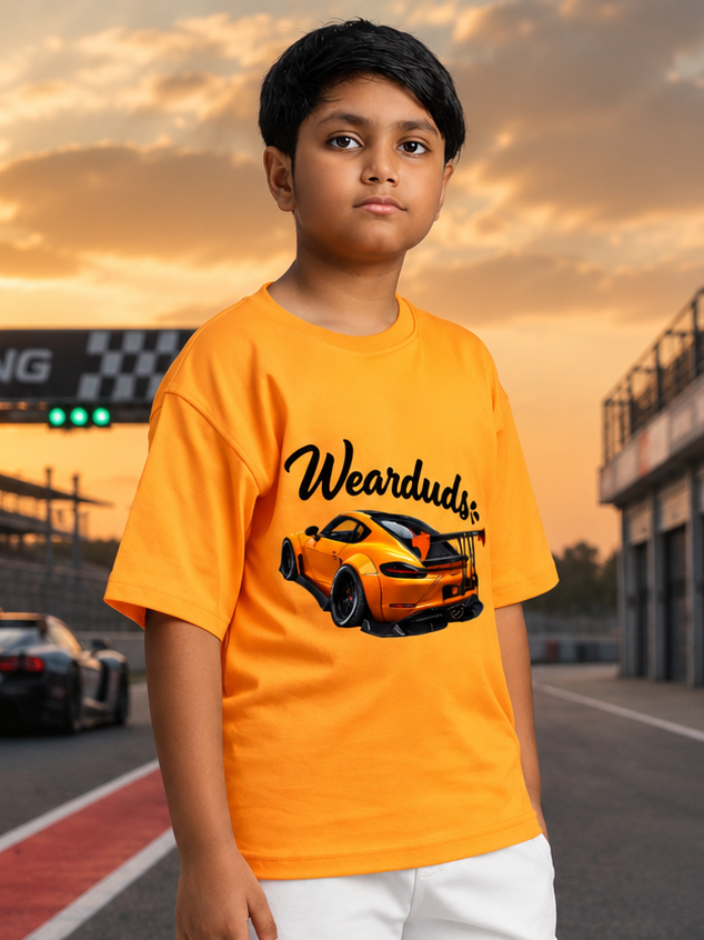 GRAPHIC CAR CASUAL T-SHIRT FOR BOYS GIRLS YELLOW