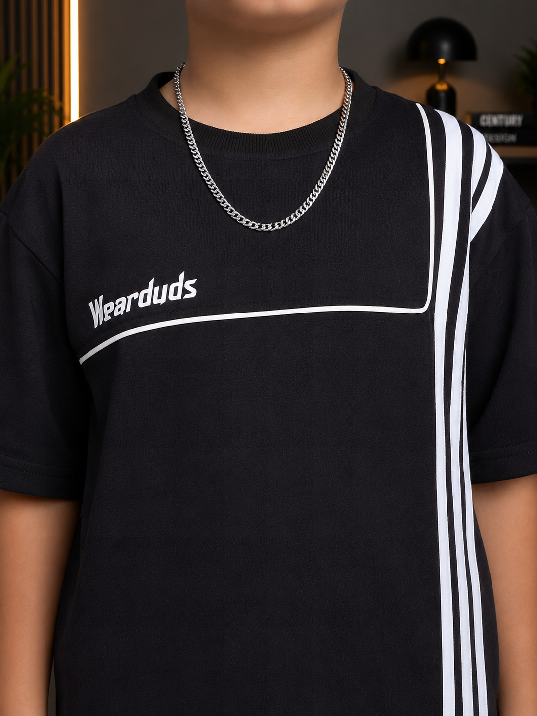 YOUTH CONTREST PIPING T-SHIRT FOR BOYS GIRLS BLACK