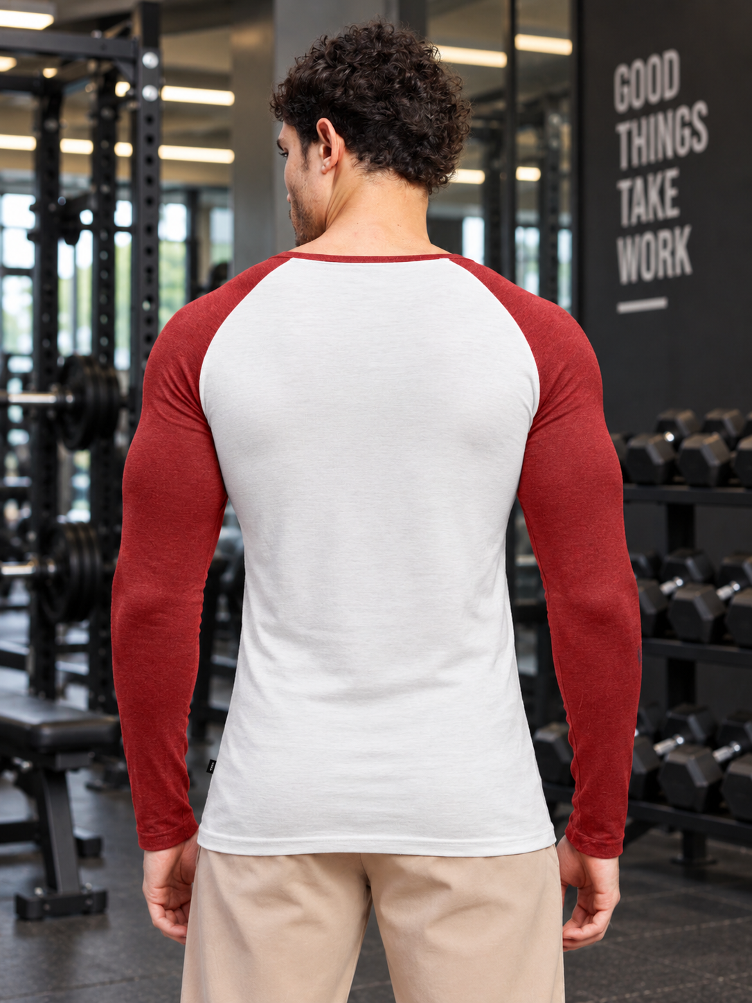 LONG SLEEVE RAGLAN BASEBALL T-SHIRT MELANGE GREY