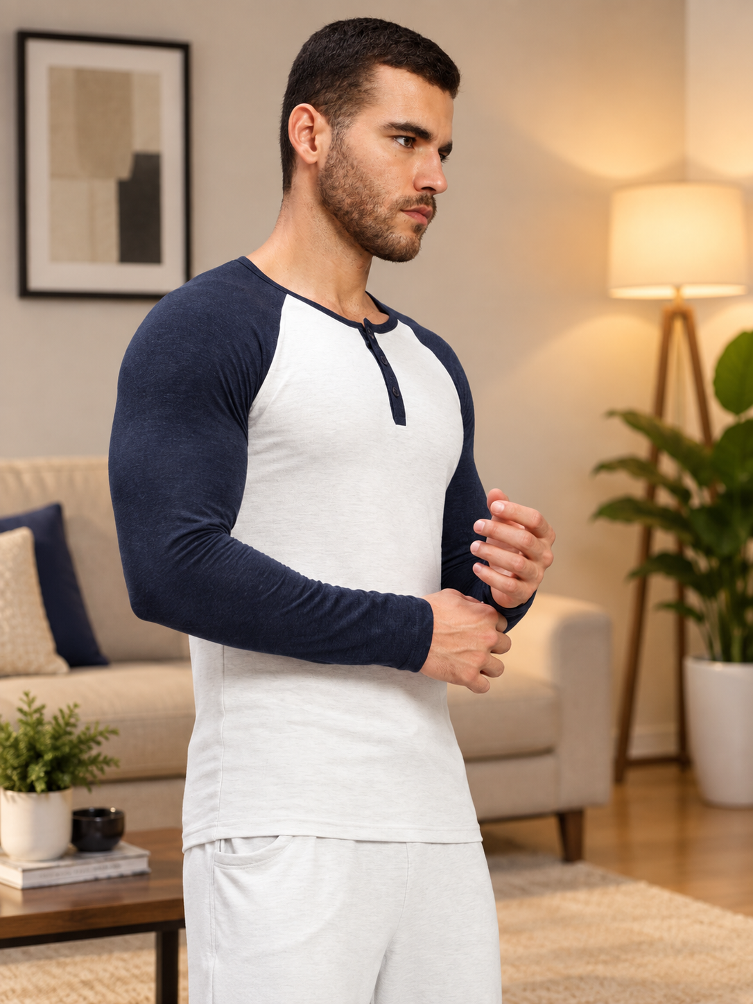 HENLEY SWEATSHIRT OFF-WHITE BLUE