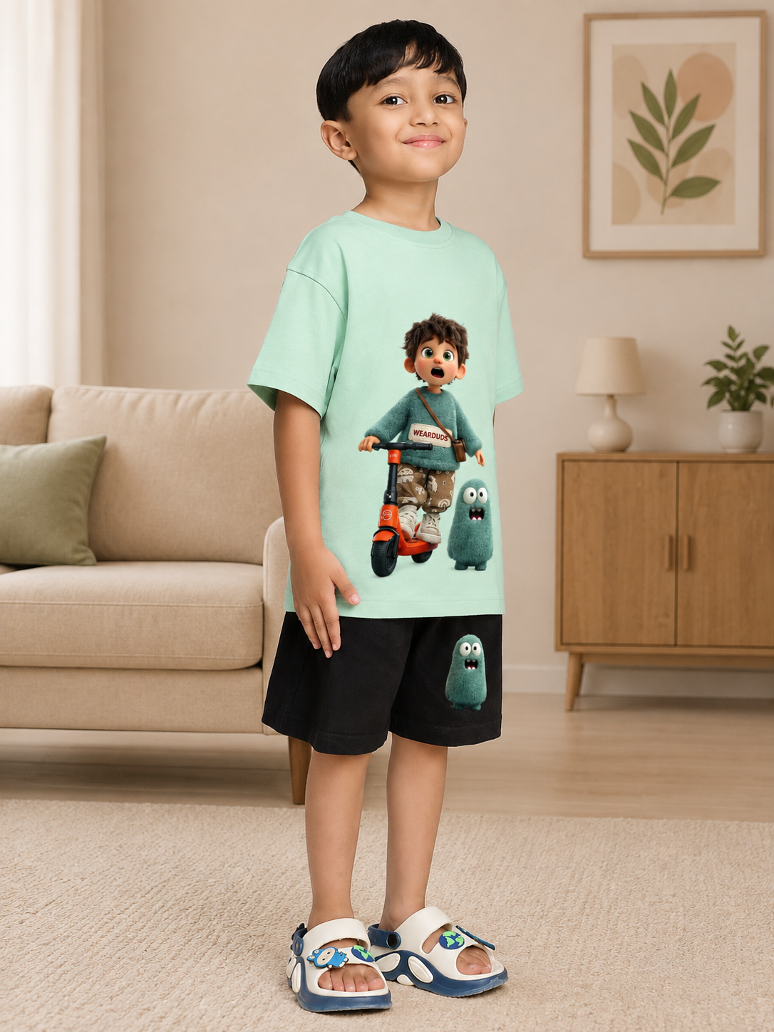 FUN MONSTER GRAPHIC CO-ORD FOR BOYS GIRLS GREEN BLACK