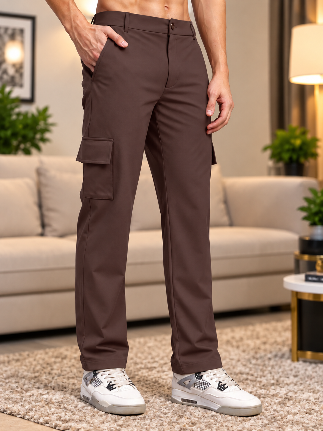 BELT LOOPS CARGO TROUSERS DARK BROWN