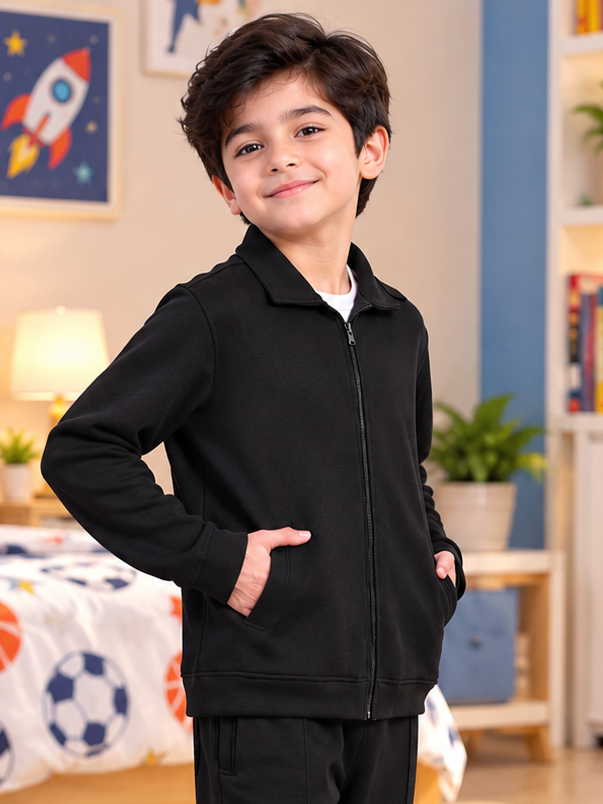 SHAGGY FLEECE JACKET FOR KIDS BLACK