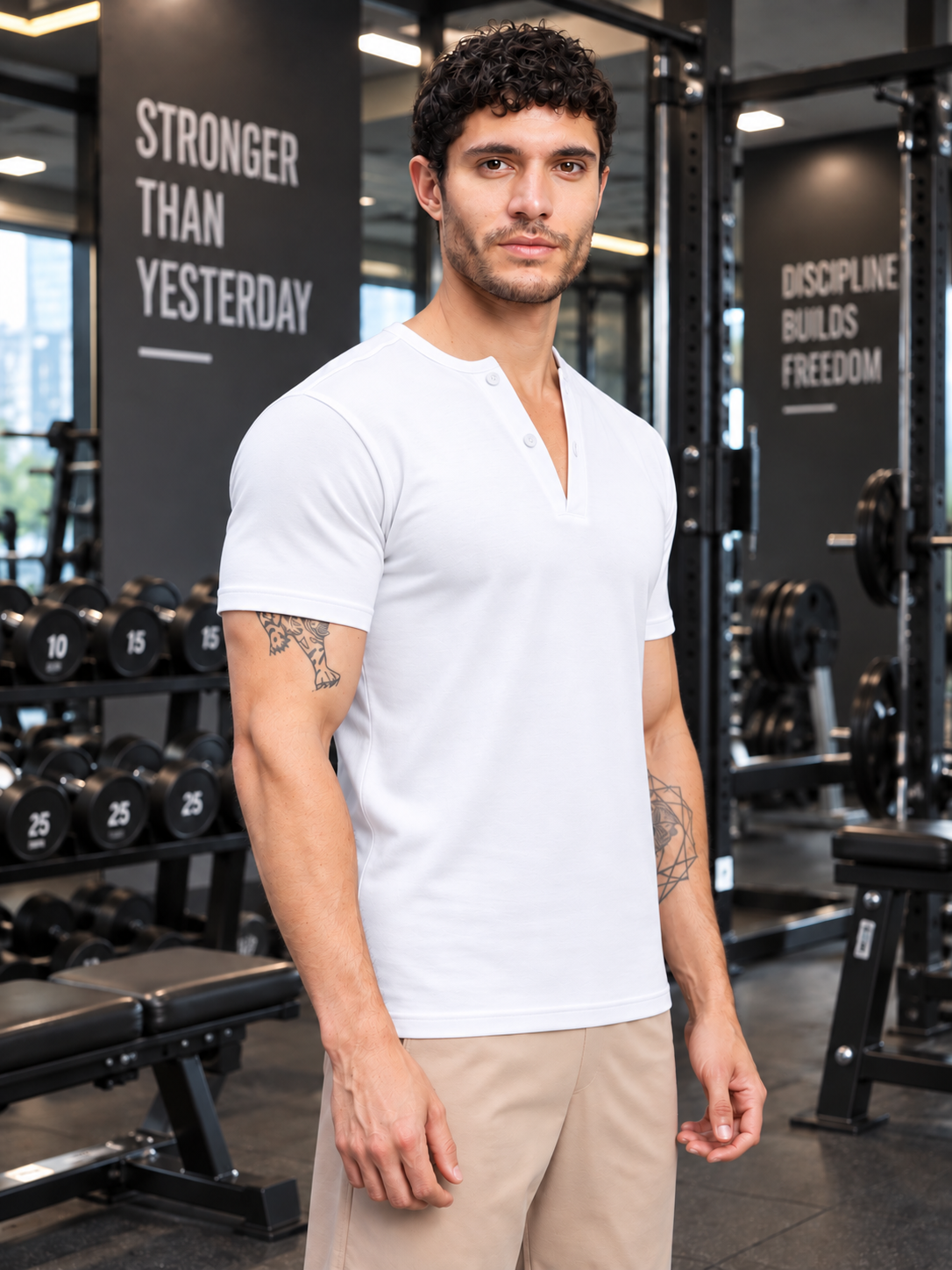 ATHLETIC HENLEY REGULAR FIT T-SHIRT WHITE