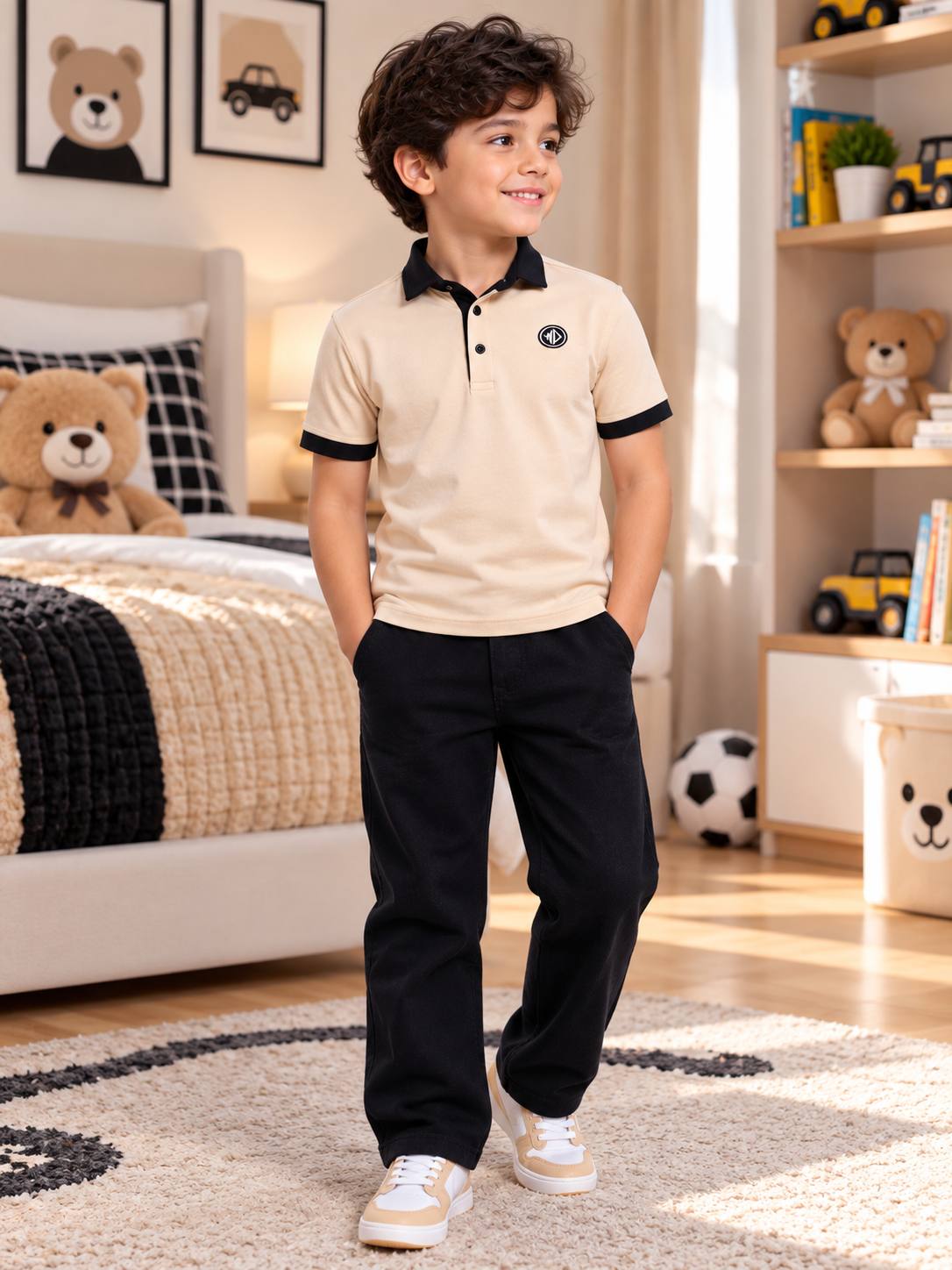 EDGE POLO REGULAR T-SHIRT FOR BOYS GIRLS BEIGE BLACK