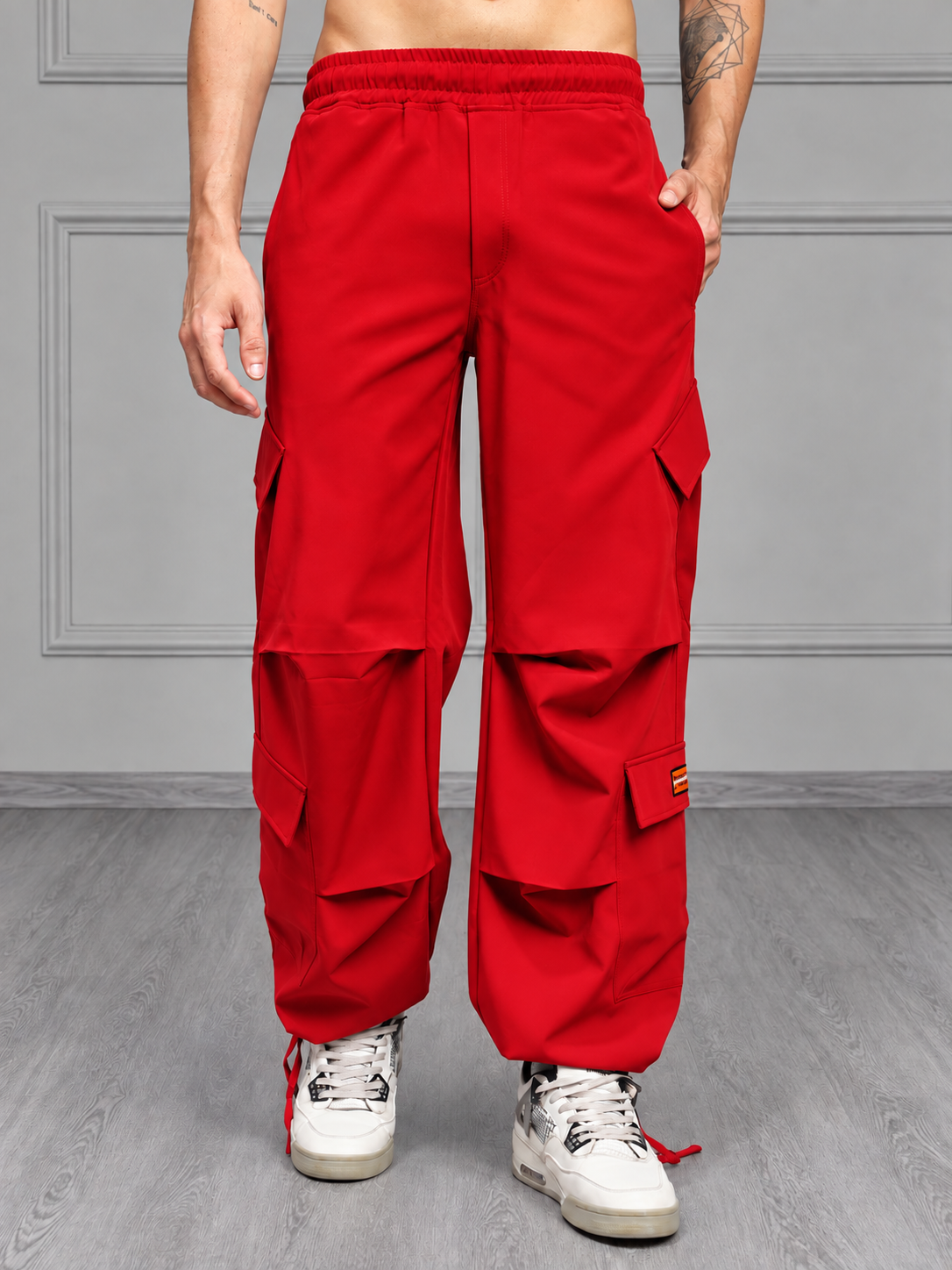 TACTICAL FIT MULTI POCKET CARGO PANTS RED