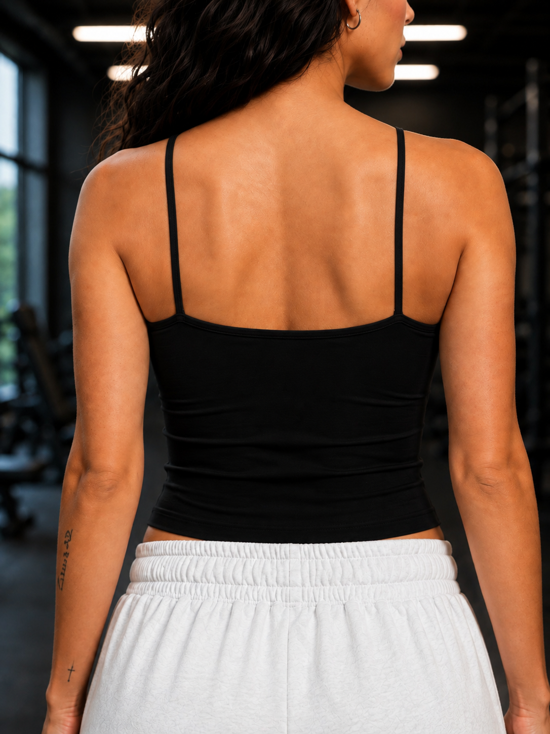 WOMEN SEAMLESS COTTON CROP-TOP BLACK
