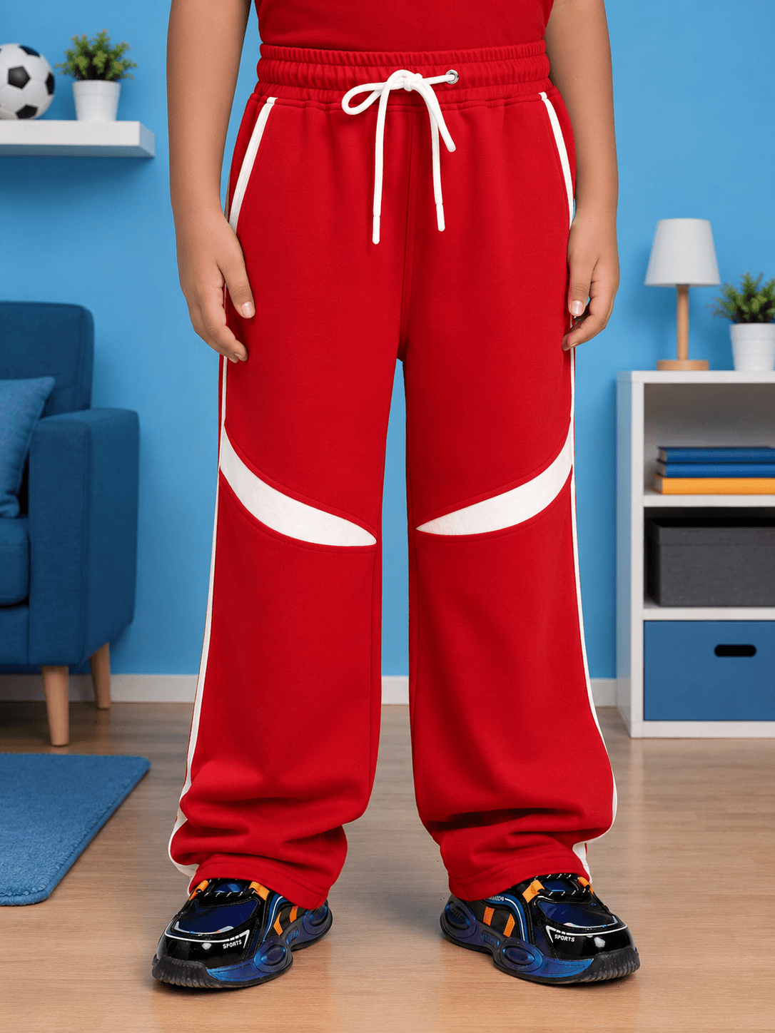KIDS ROSTER JOGGER FOR BOYS GIRLS RED WHITE featuring vibrant red color and white accents, perfect for sporty kids' fashion.