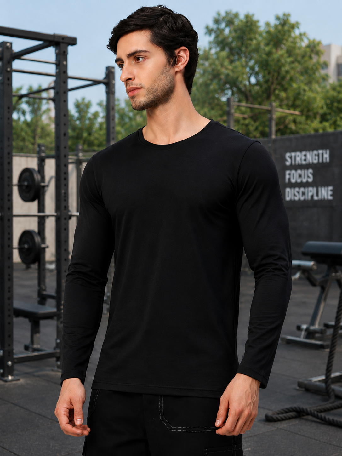 OMNI SLIM FIT COTTON SWEATSHIRT BLACK