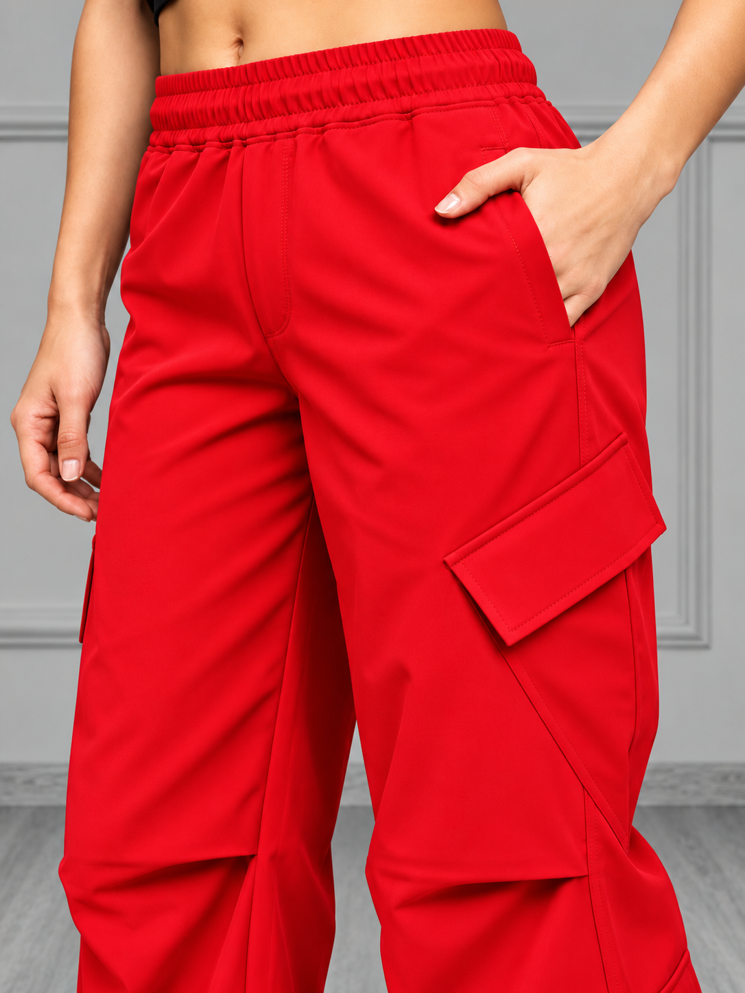 WOMEN TACTICAL FIT MULTI POCKET CARGO PANTS RED