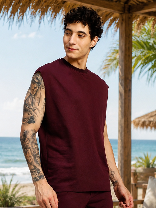 DRIVE MONOCHROME SLEEVELESS T-SHIRT MAROON