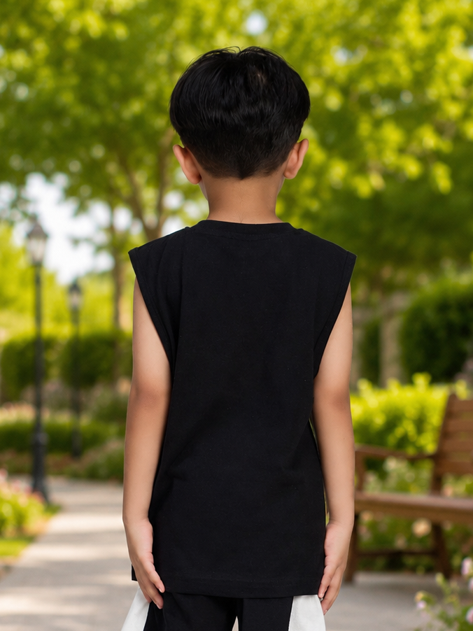 PANDA POP SLEEVELESS T-SHIRT FOR BOYS GIRLS BLACK WHITE
