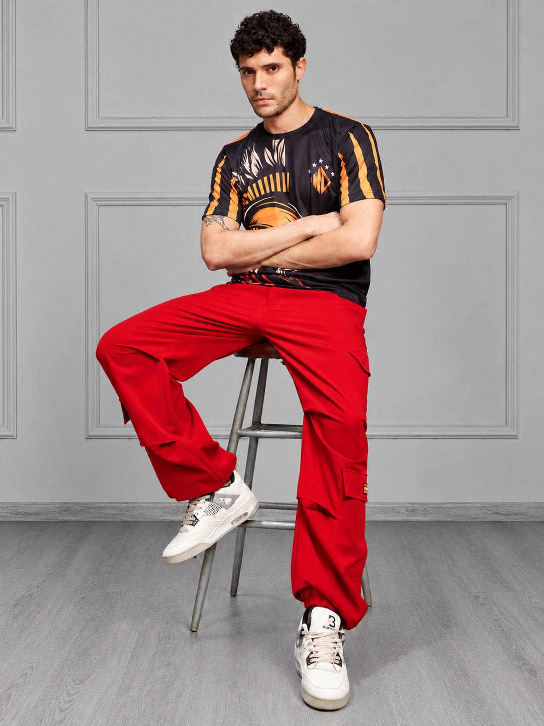 TACTICAL FIT MULTI POCKET CARGO PANTS RED