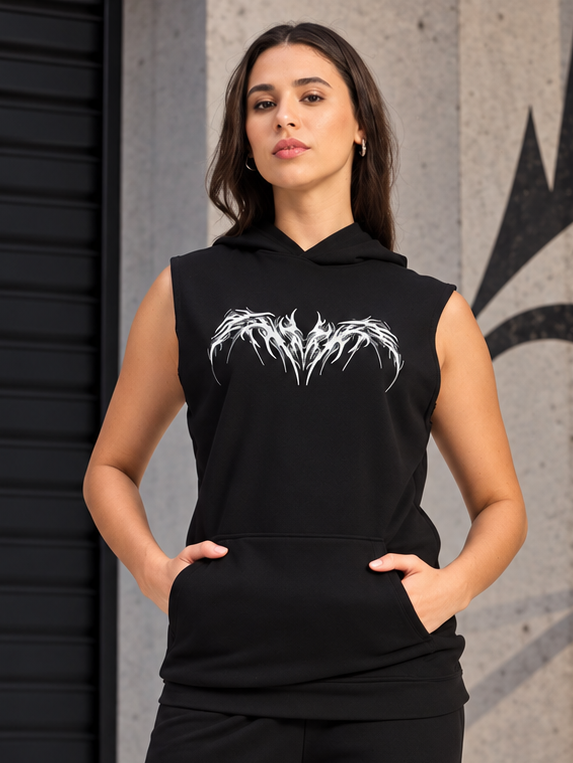 WOMEN PHANTOM SLEEVELESS HOODED T-SHIRT BLACK