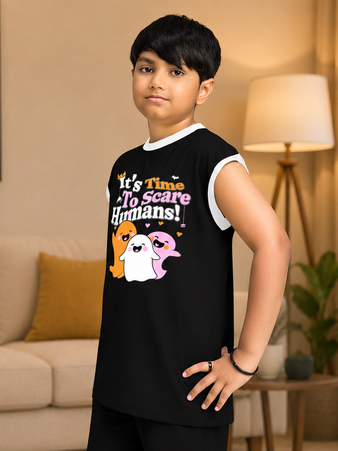 HALLOWEEN GRAPHIC PRINT T-SHIRT FOR BOYS GIRLS BLACK