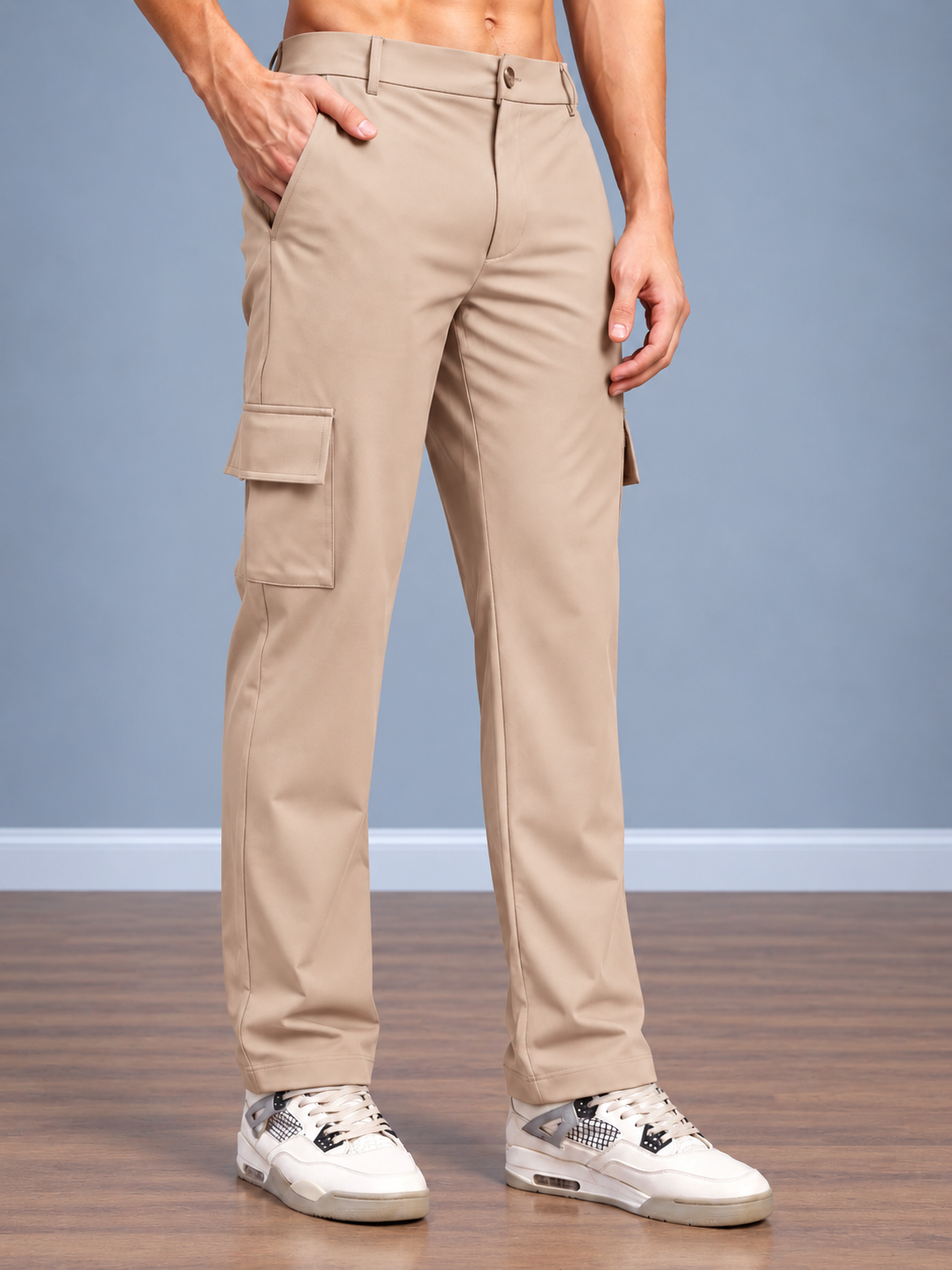 BELT LOOPS CARGO TROUSERS BEIGE
