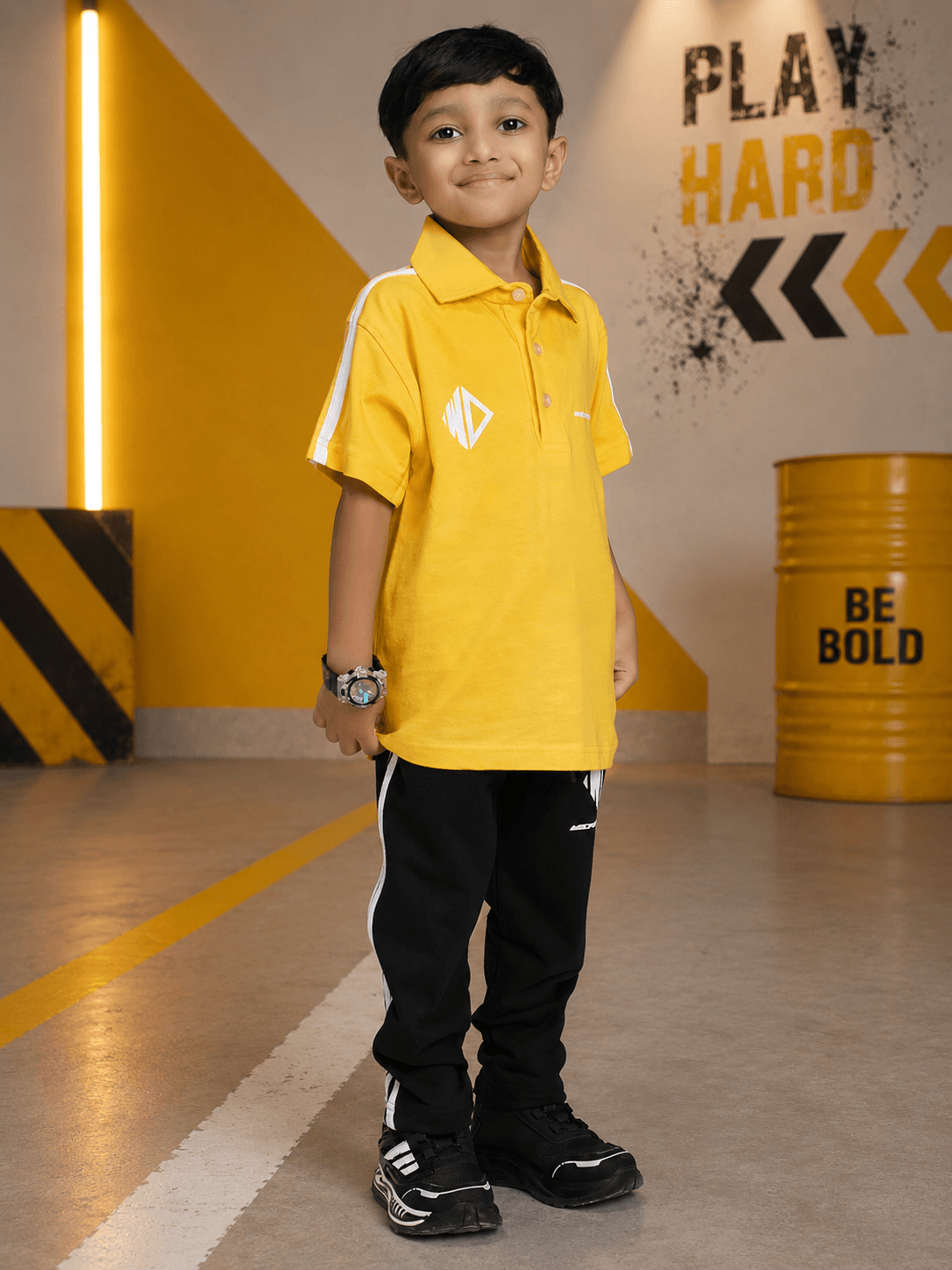 CHAMPION TRACK POLO CO-ORD FOR BOYS GIRLS YELLOW BLACK
