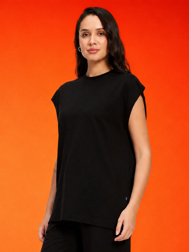 WOMEN DRIVE MONOCHROME SLEEVELESS T-SHIRT BLACK