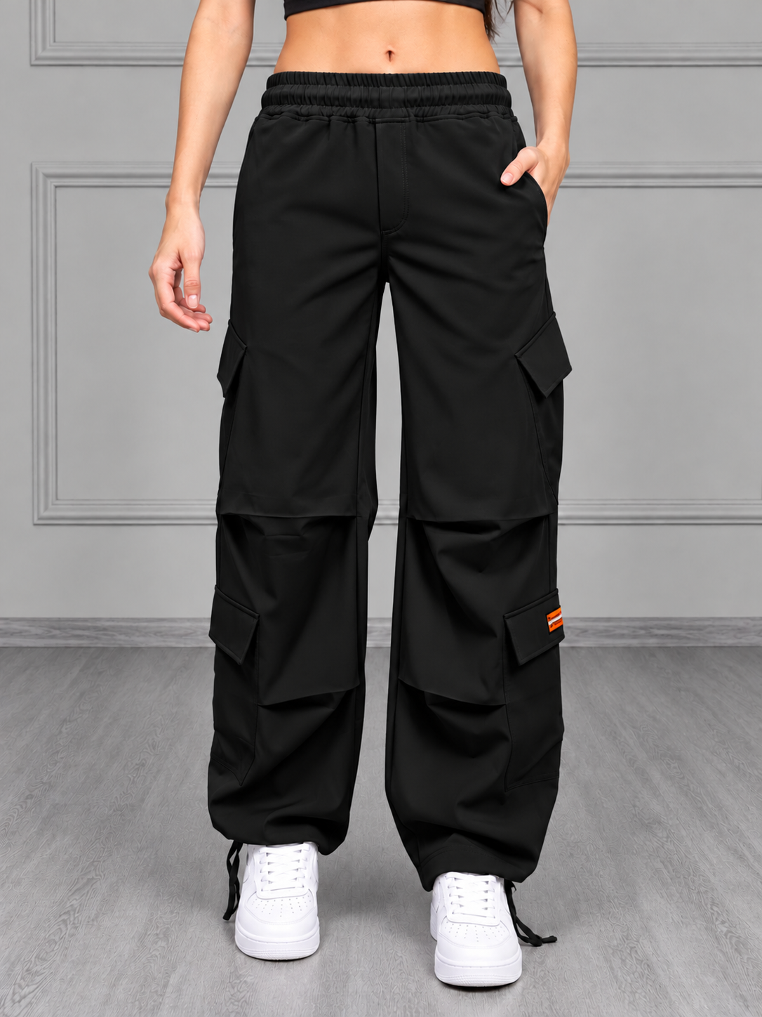 WOMEN TACTICAL FIT MULTI POCKET CARGO PANTS BLACK