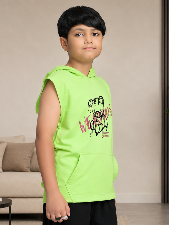 CYBER LIME GRAPHIC HOODED T-SHIRT FOR BOYS GIRLS NEON GREEN