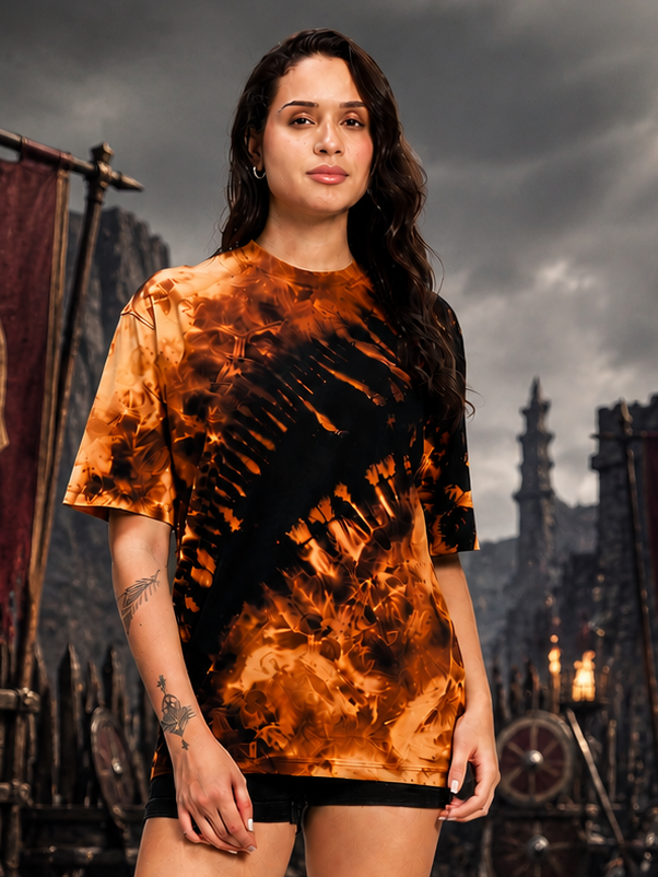 WOMEN SOLAR TIE-DYE T-SHIRT BLACK FIRE ORANGE