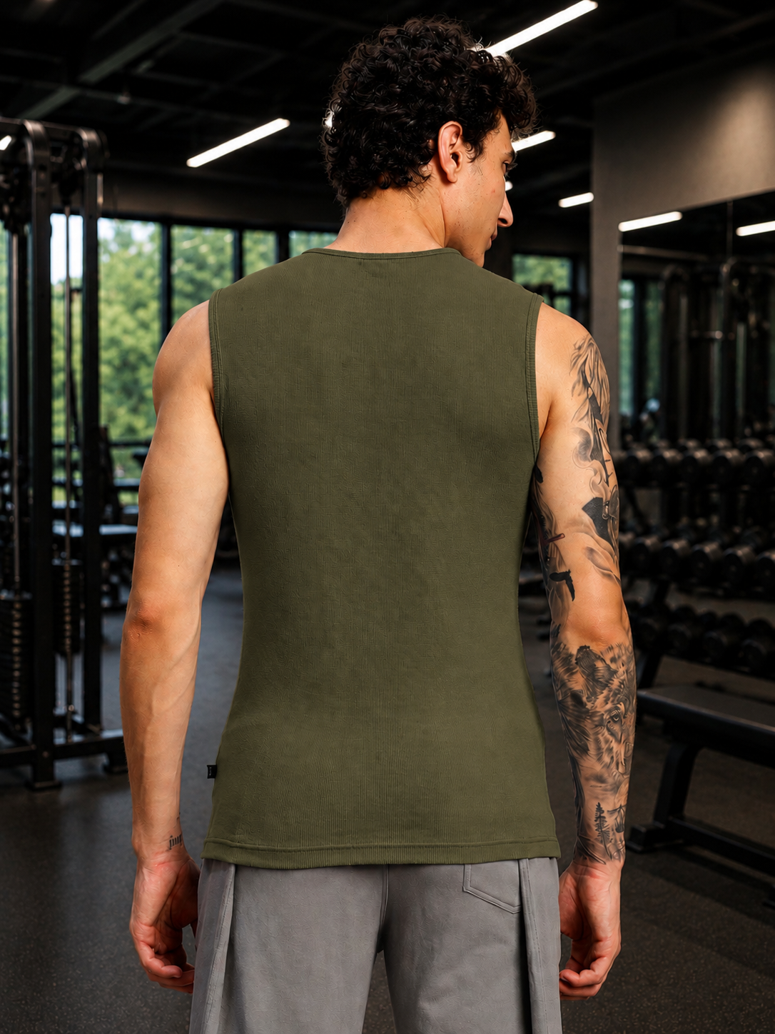 SLEEVELESS WORKOUT COTTON T-SHIRT OLIVE GREEN