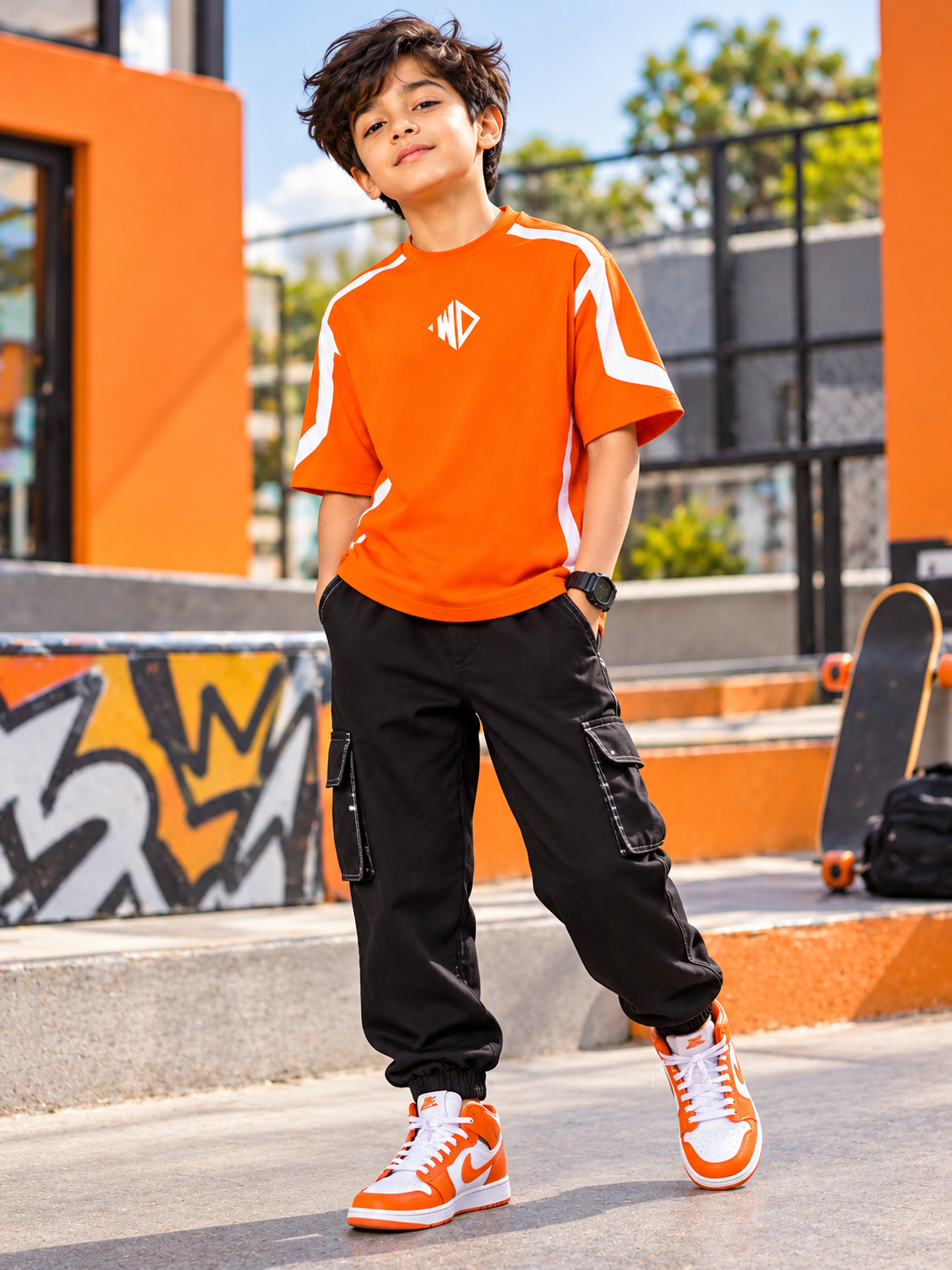 RUGBY OVER-SIZED T-SHIRT KIDS ORANGE WHITE