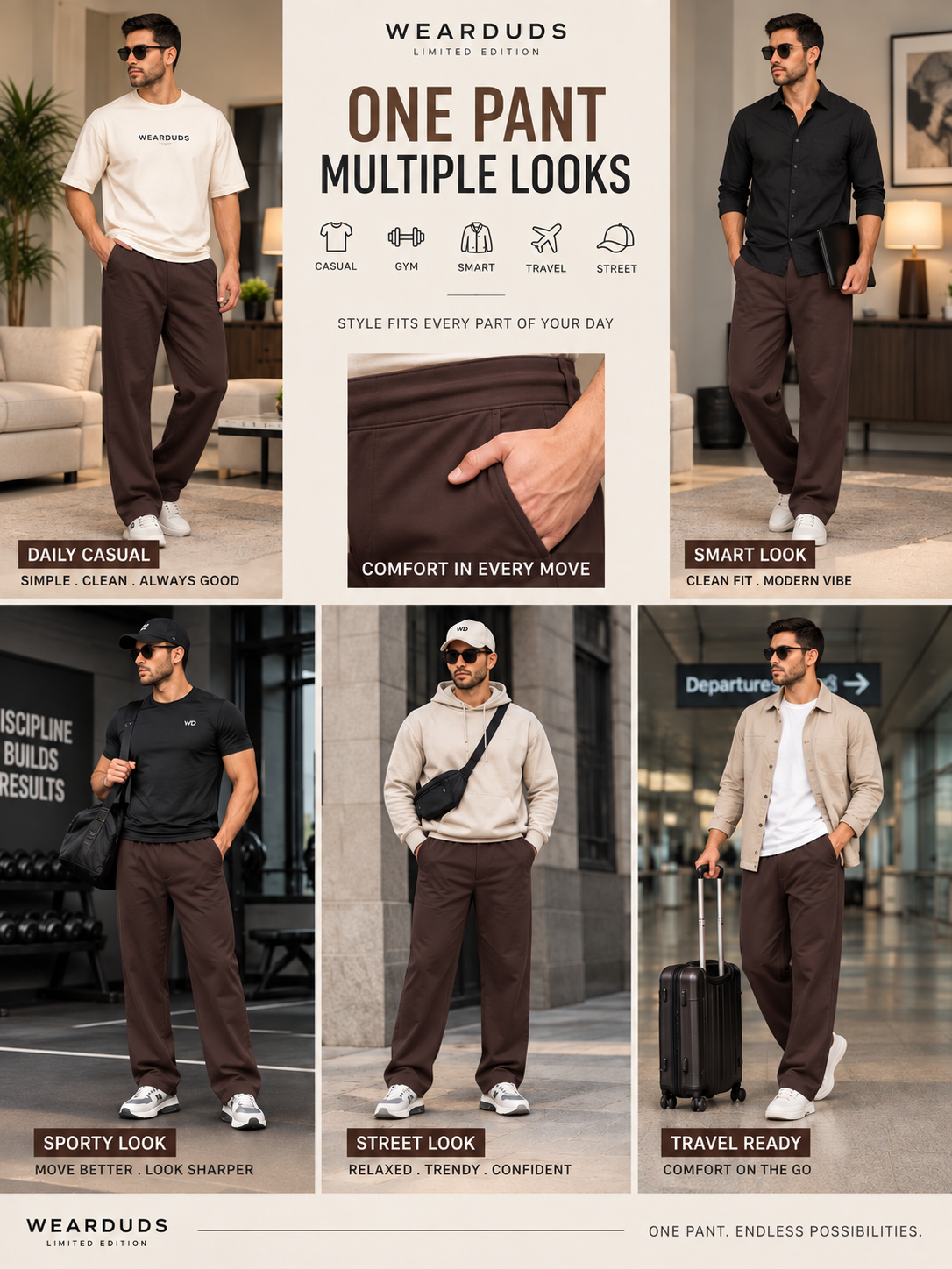 WAISTBOARD SMART CASUAL PANTS DARK BROWN