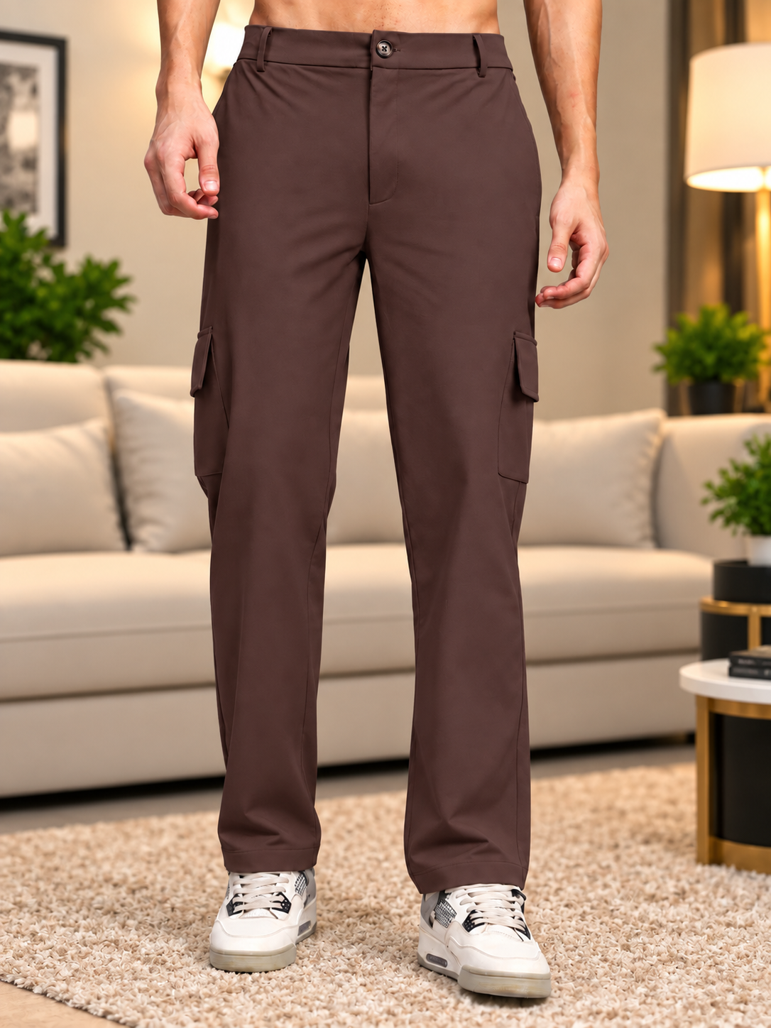 BELT LOOPS CARGO TROUSERS DARK BROWN