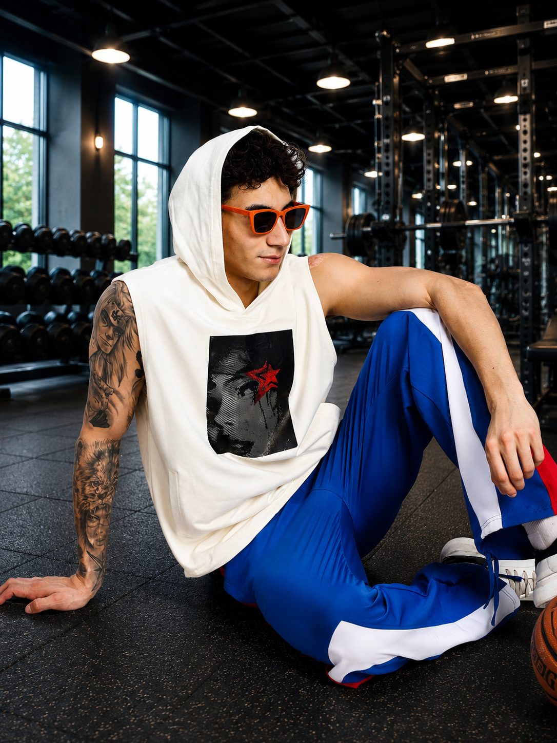 SHADOW FACE SLEEVELESS T-SHIRT WHITE