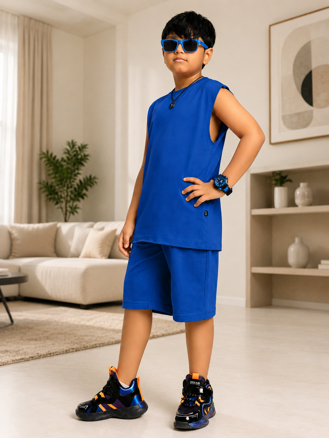 NEON RUSH SLEEVELESS CO-ORD FOR BOYS GIRLS BLUE
