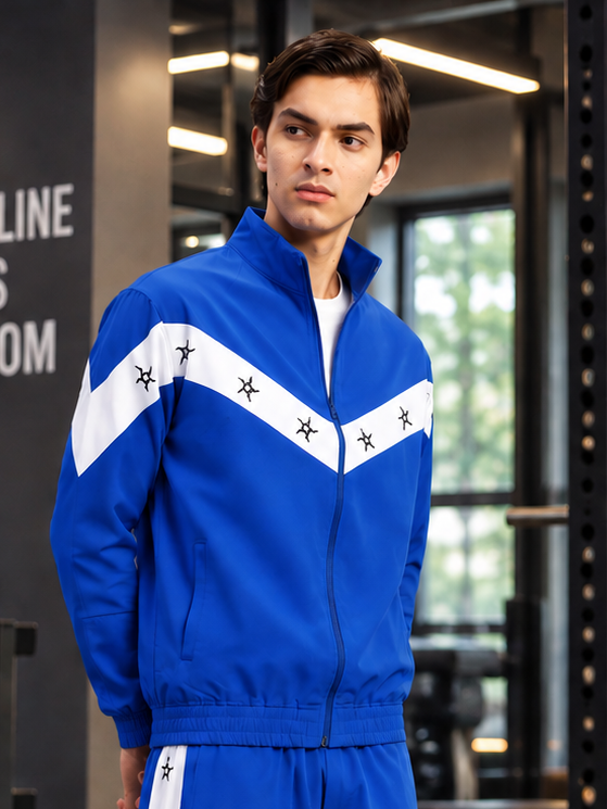 MATCHING POLYESTER FULL ZIPPER JACKET BLUE WHITE