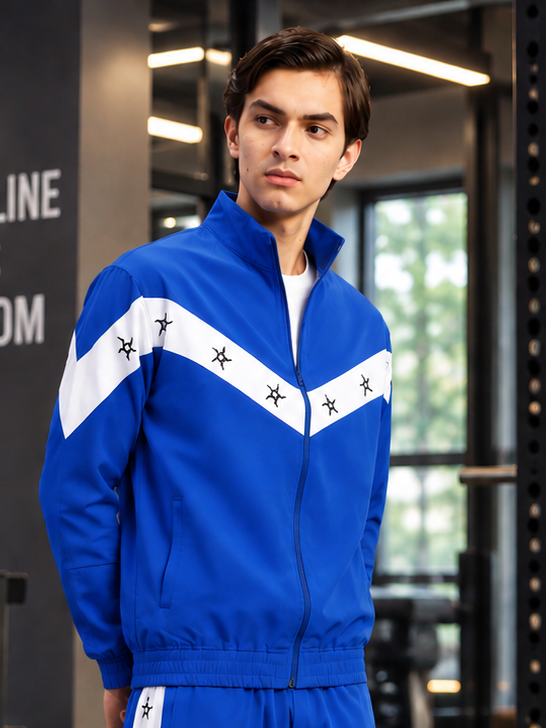 MATCHING LOOSE FIT ZIPPER JACKET BLUE WHITE
