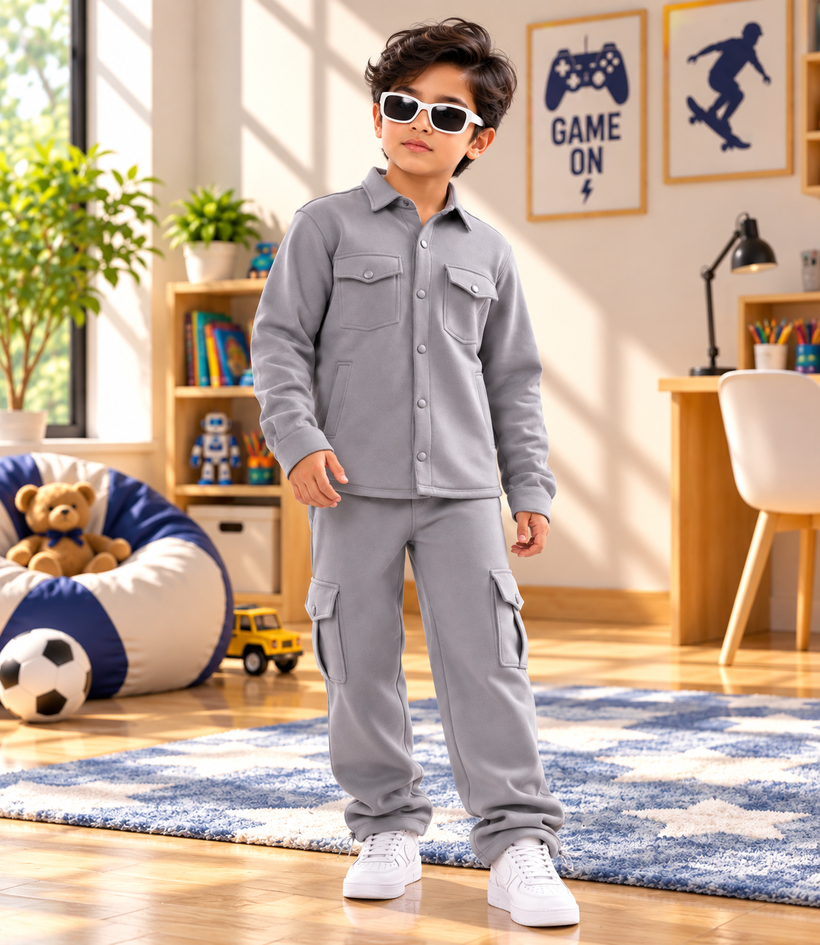 BURLY FLEECE SWEATSHIRT FOR BOYS GIRL GREY