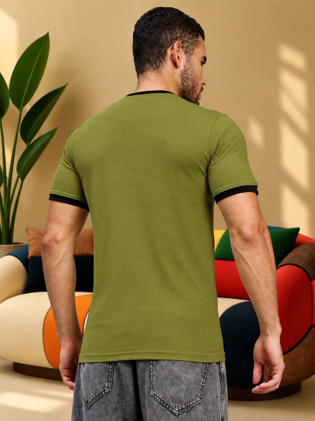 MINIMALIST CONTRAST EDGE T-SHIRT OLIVE GREEN