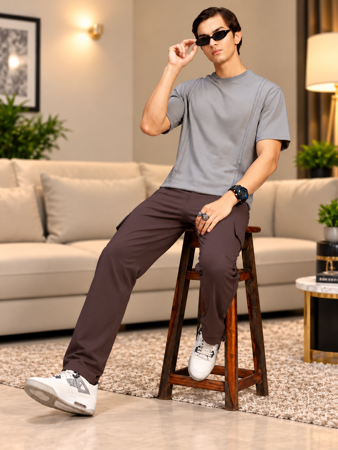 BELT LOOPS CARGO TROUSERS DARK BROWN