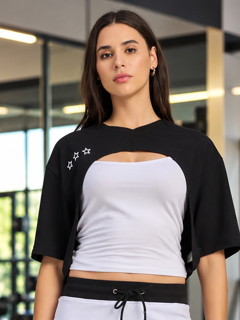 WOMEN'S NOCTURNE OVERSIZED CROPPED TOP BLACK WHITE