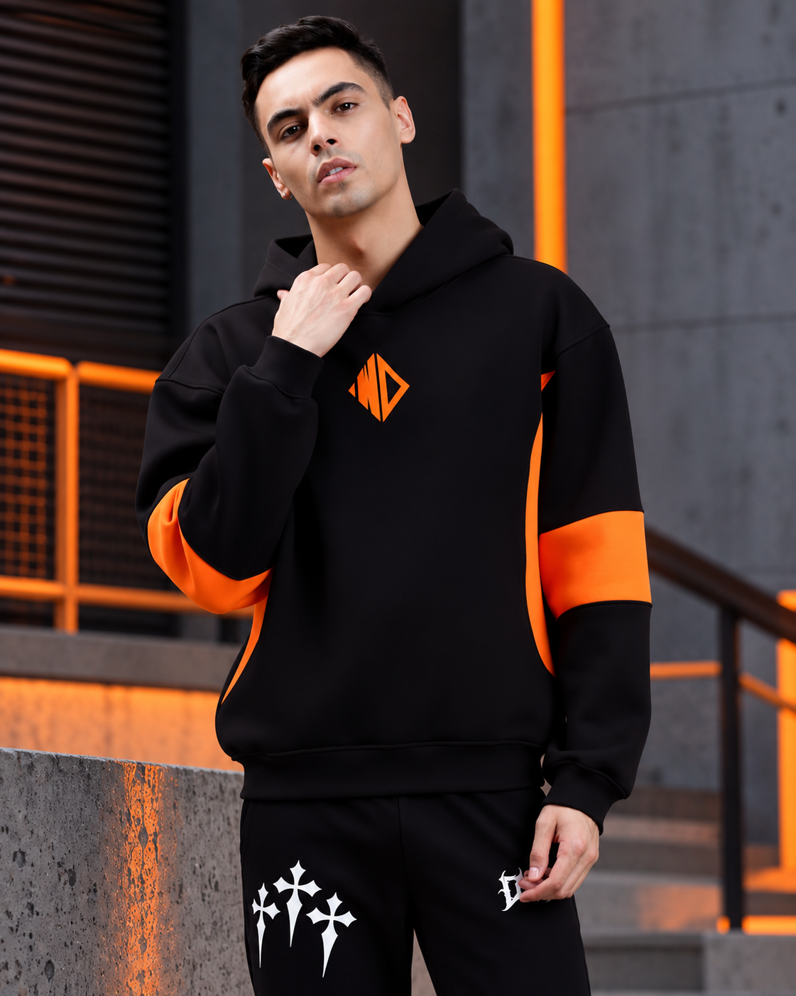 WD GORBCORE FLEECE HOODIE BLACK ORANGE