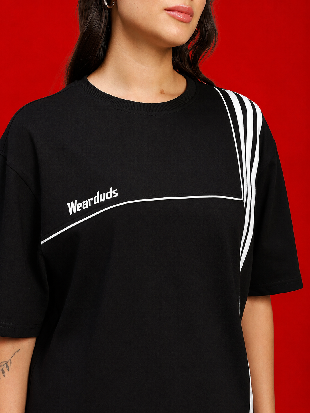 WOMEN YOUTH CONTREST PIPING CO-ORD SET BLACK