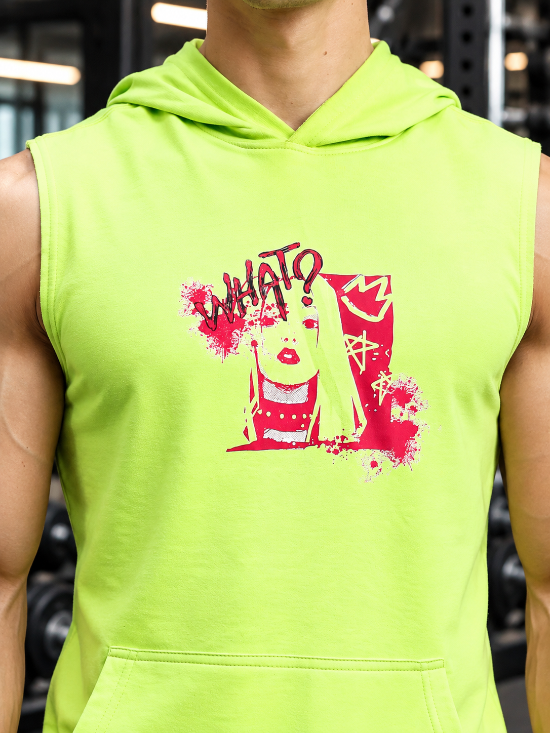 KANGAROO GYM SLEEVELESS HOODED T-SHIRT NEON GREEN