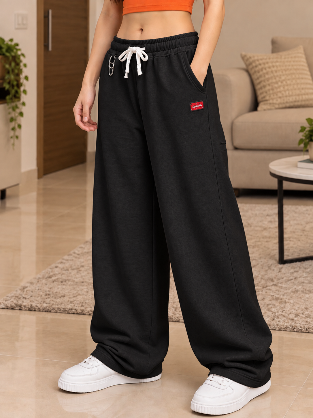 WOMEN CARABINER UTILITY BAGGY JOGGERS BLACK