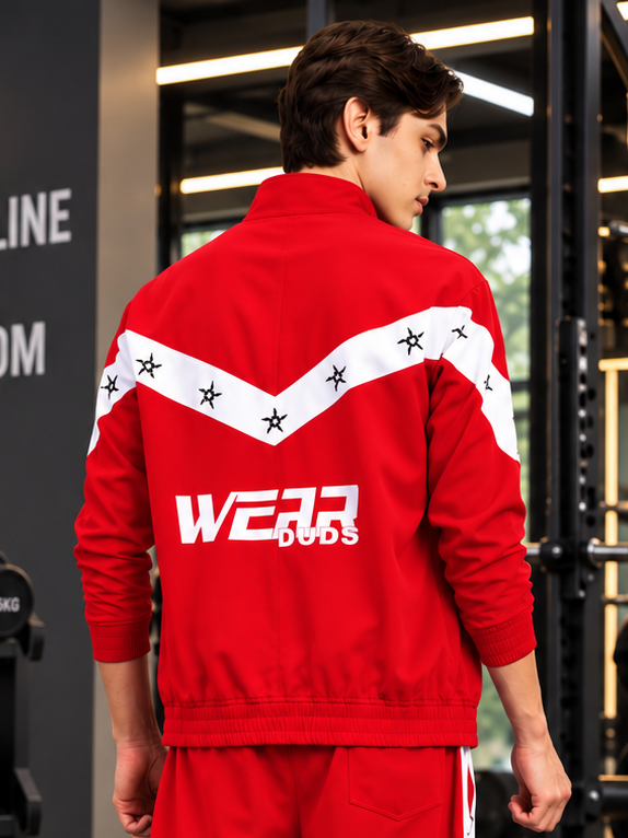 MATCHING LOOSE FIT ZIPPER JACKET RED WHITE
